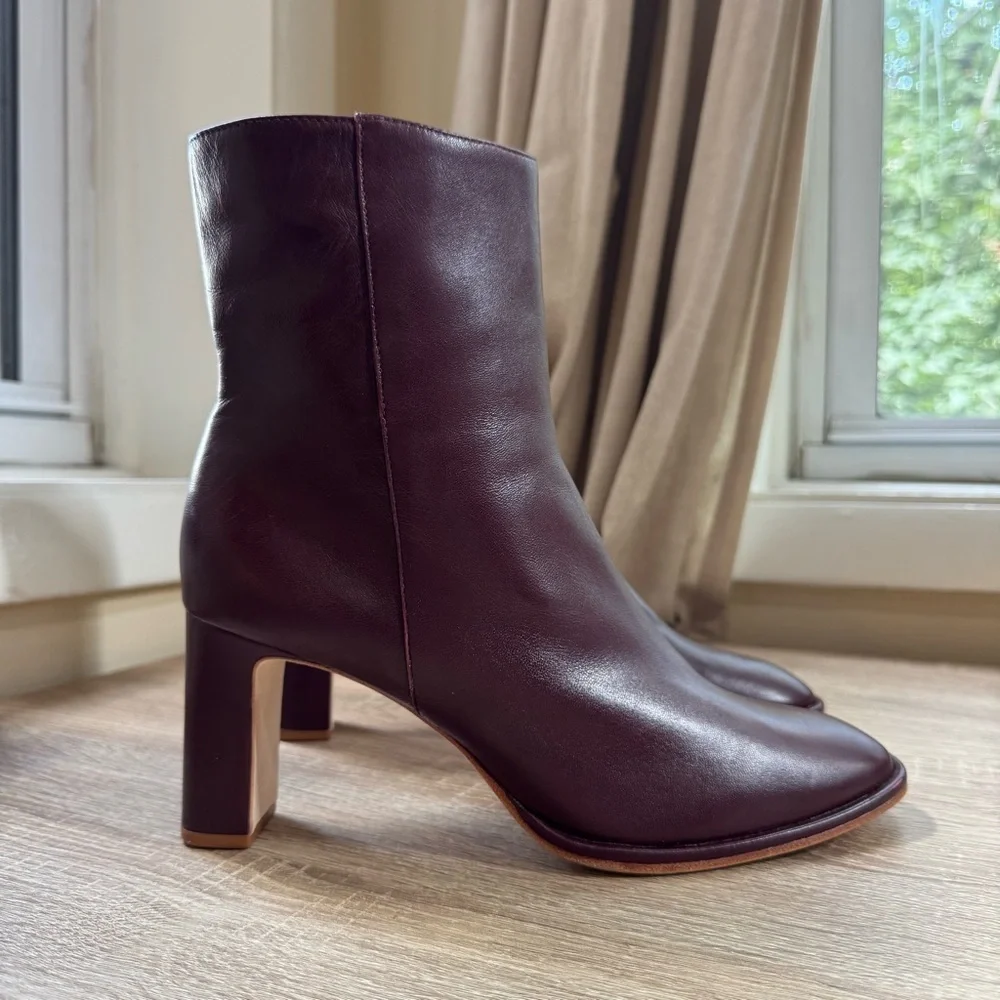 New Reformation Gillian Leather Ankle Boots Ruby Red 8.5
